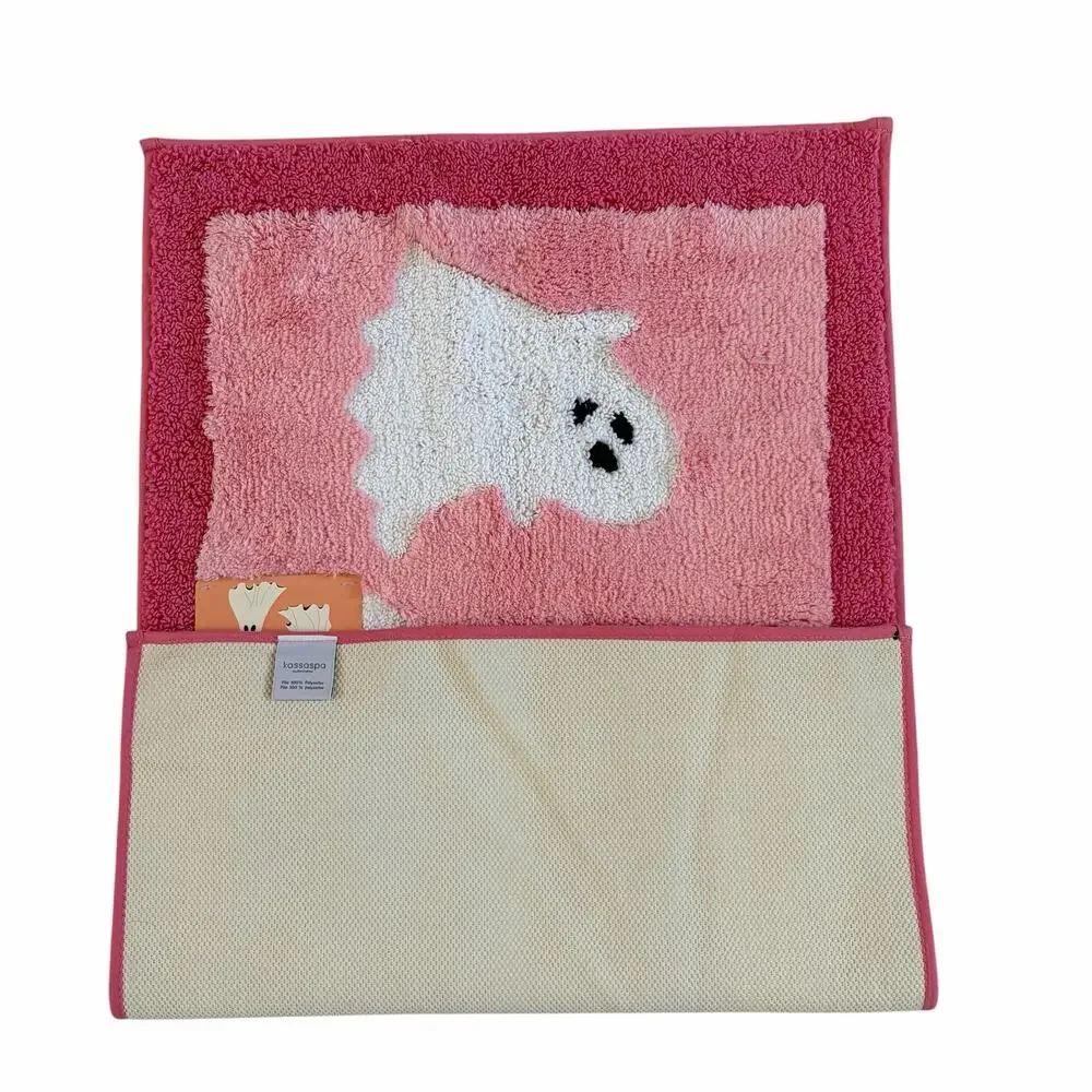 New KASSATEX Cheerful Ghosts Halloween Bath Rug 21x34 Pink & White Spooky Boo